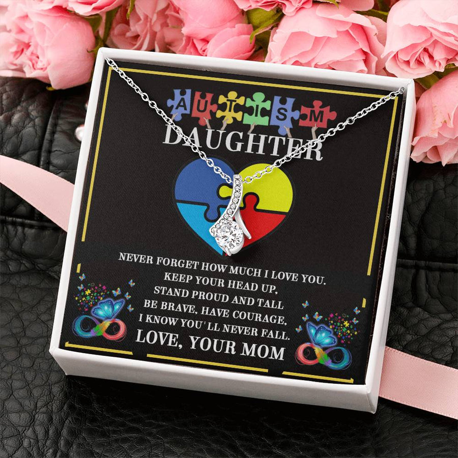 Proud And Tall Brave Heart 18K Yellow Gold Finish Alluring Beauty Necklace Jewelry Empowering Gift for Autism Daughter Support