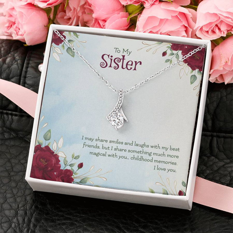 Share Laughs and Smiles Forever 14K White Gold Finish Alluring Beauty Necklace Jewelry Beautiful Gift for Amazing Sister Birthday