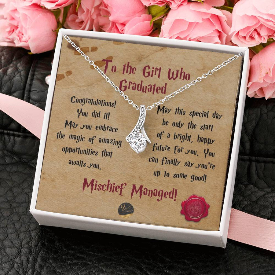 Mischief Managed Magical Graduate Girl 18K Yellow Gold Finish Alluring Beauty Necklace Jewelry Whimsical Graduation Gift for Beautiful Daughter