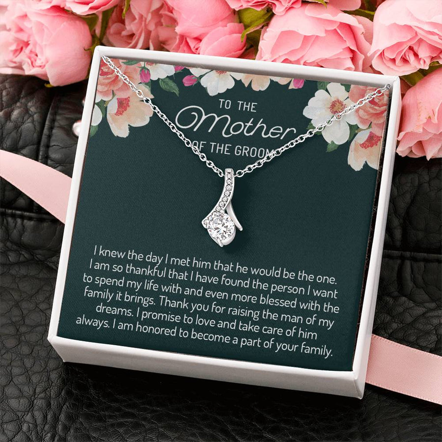 Love and Take Care of Him Always 14K White Gold Finish Alluring Beauty Necklace Jewelry Emotional Gift for Groom’s Mother from Bride