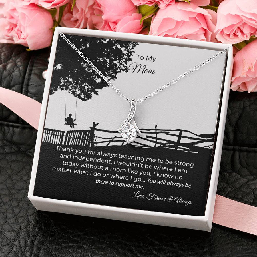 Mom Teaching Strong Independent Always Support Me 18K Yellow Gold Finish Alluring Beauty Necklace Jewelry Beautiful Gift for Mom Mother's Day