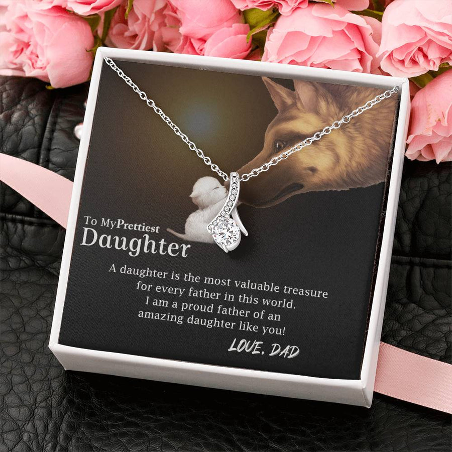 Wolf Love Valued Daughter Beautiful Girl 14K White Gold Finish Alluring Beauty Necklace Jewelry Heartfelt Gift from Dad to Daughter Anniversary