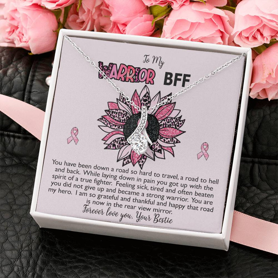 Spirit Of A Fighter Warrior BFF 18K Yellow Gold Finish Alluring Beauty Necklace Jewelry Breast Cancer Awareness Support