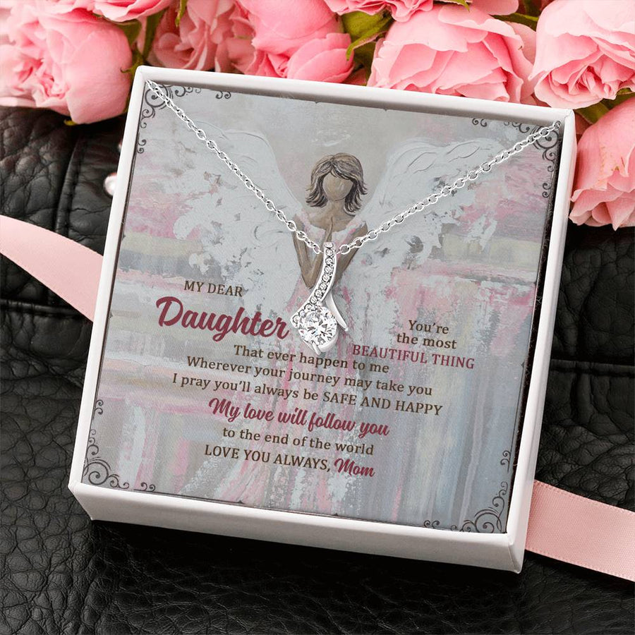 Safe Happy Loved Angel Daughter 18K Yellow Gold Finish Alluring Beauty Necklace Jewelry Perfect Gift for Daughter From Mom