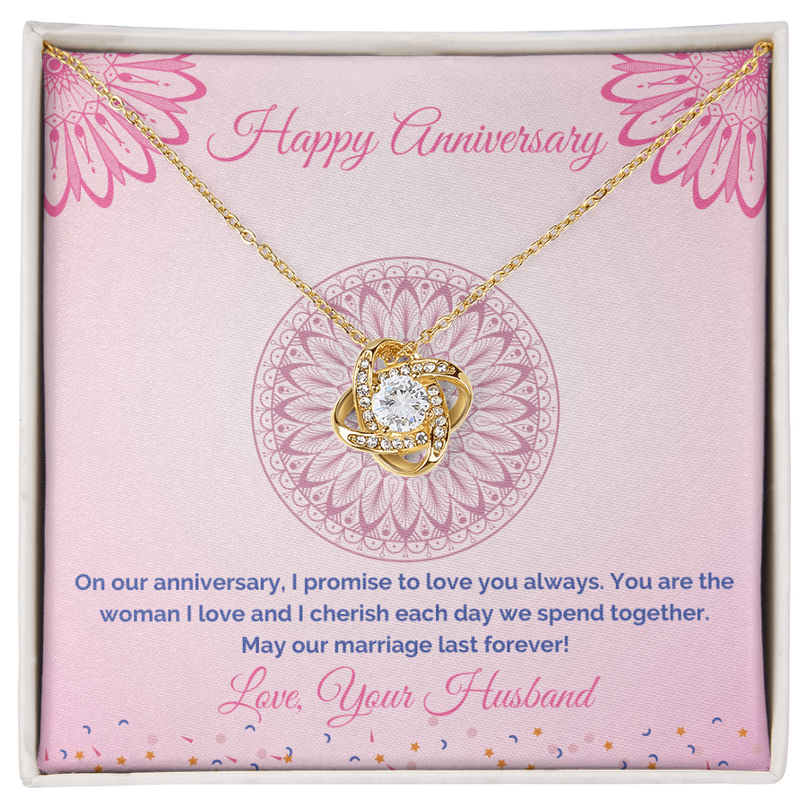 To My Wife Promise Love Cherish Daily 14K Gold Love Knot Necklace Jewelry Beautiful Gift for Wife Anniversary