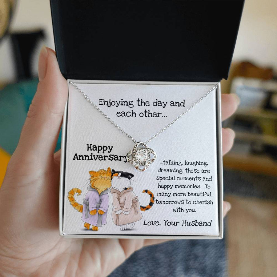 To My Wife Enjoying Day Each Other Talking Laughing 14K Gold Love Knot Necklace Jewelry Romantic Gift for Wife Anniversary