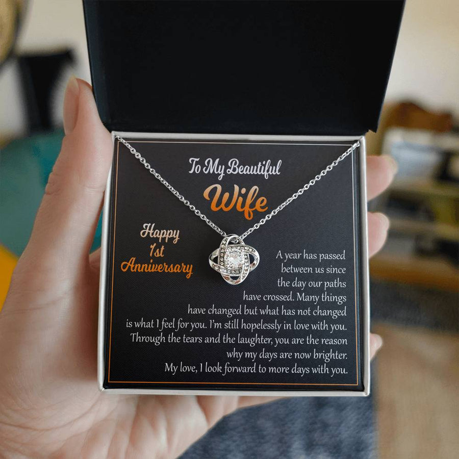 To My Beautiful Wife 1st Anniversary Hopelessly Love Days Brighter 14K Gold Love Knot Necklace Jewelry Beautiful Gift for Wife Anniversary