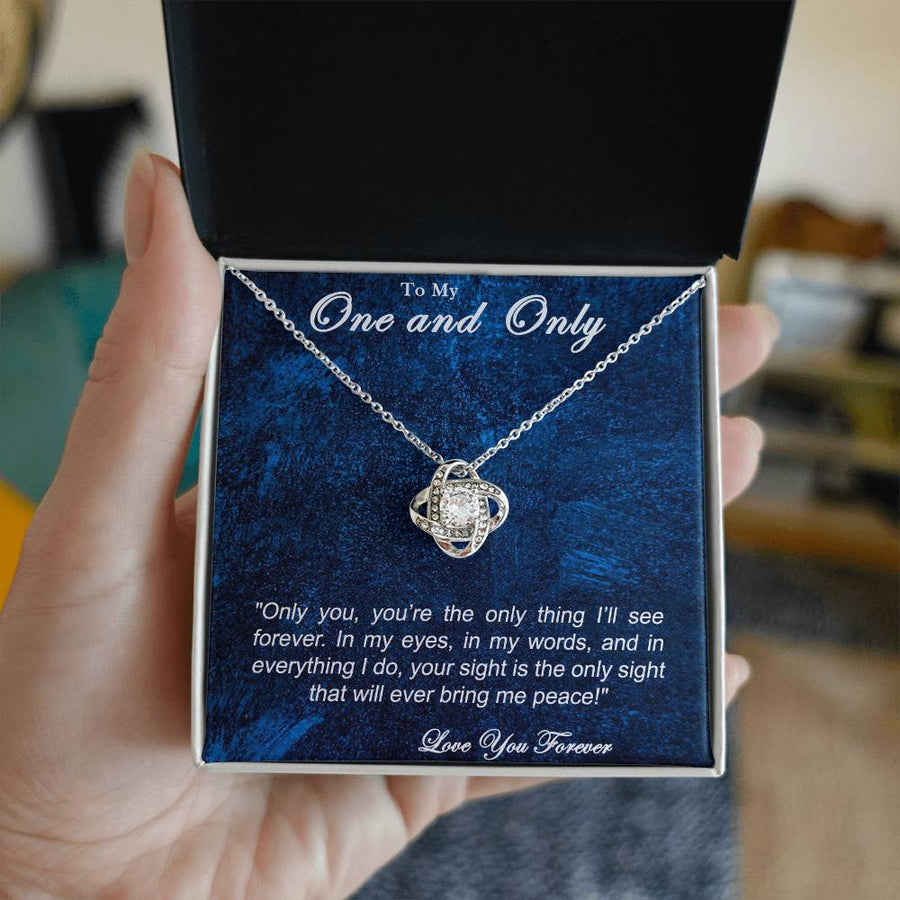 To My One And Only Thing Ill See Forever 14K Gold Love Knot Necklace Jewelry Romantic Gift for Wife Anniversary