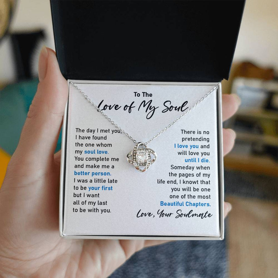 To Love My Soul Found One Soul Love Complete Better Person 14K Gold Love Knot Necklace Jewelry Beautiful Gift for Wife Anniversary