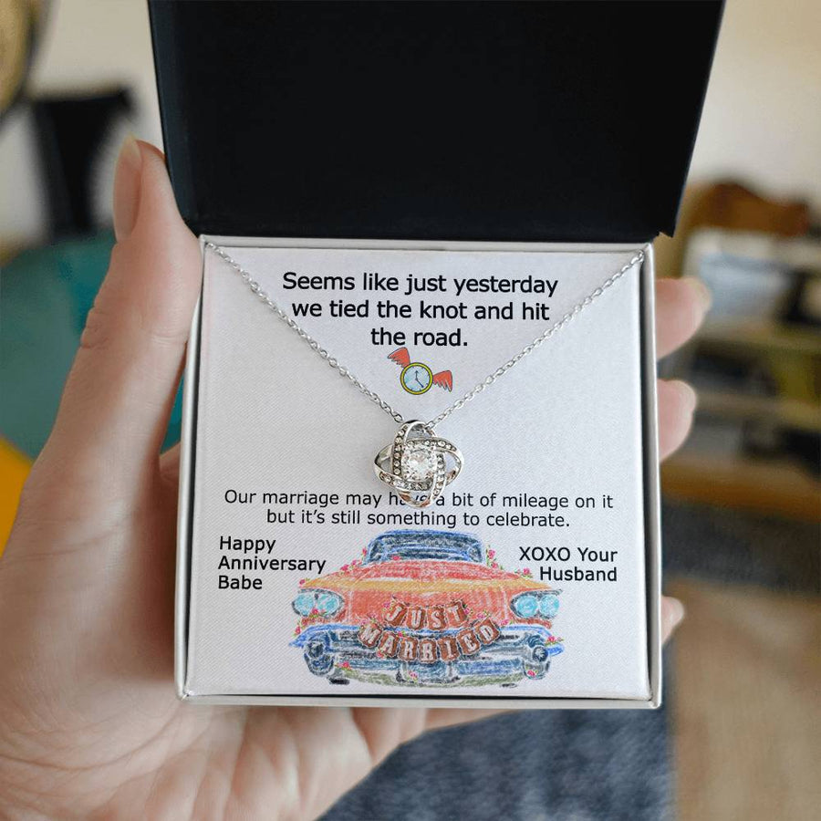 To My Wife Seems Like Yesterday Tied Knot Hit Road 14K Gold Love Knot Necklace Jewelry Beautiful Gift for Wife Anniversary