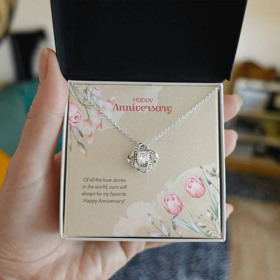 To My Wife Our Love Story Always Favorite 14K Gold Love Knot Necklace Jewelry Romantic Gift for Wife Anniversary
