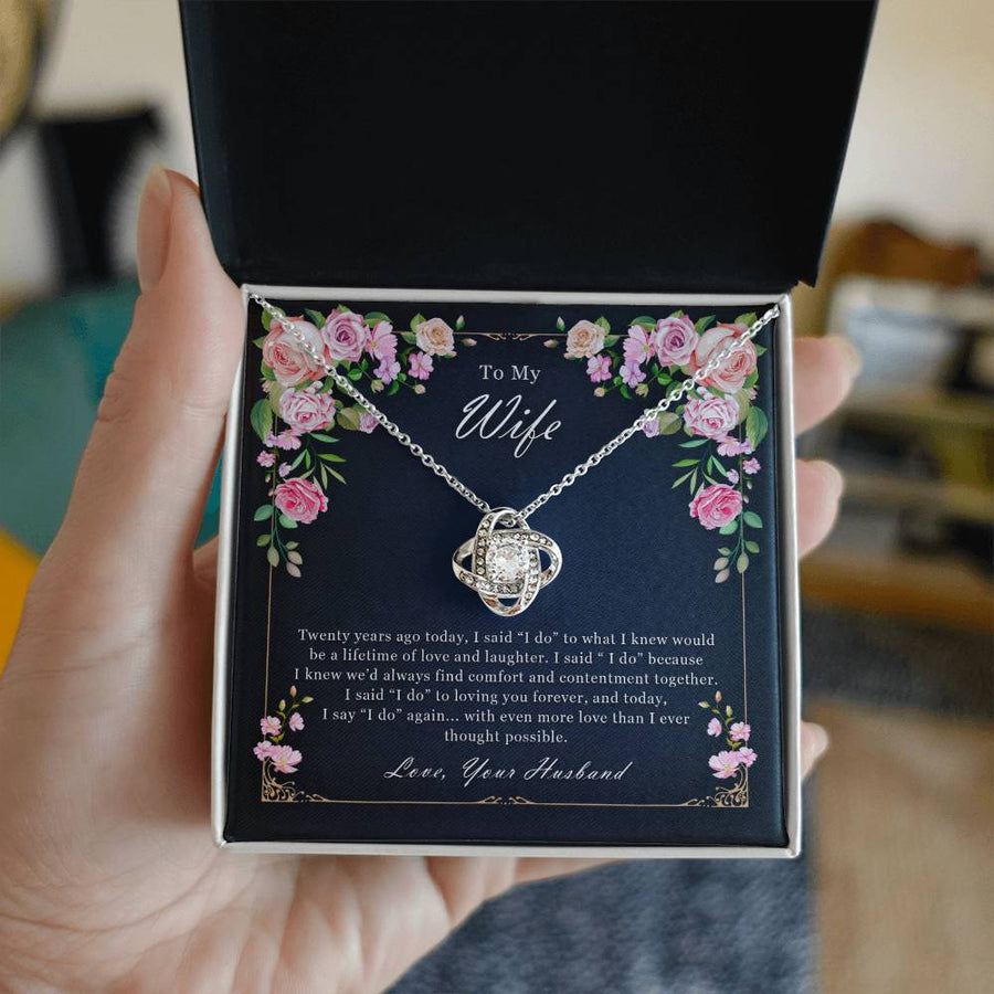 To My Wife 20th Anniversary I Do Again More Love Than Ever 14K Gold Love Knot Necklace Jewelry Romantic Gift for Wife Anniversary
