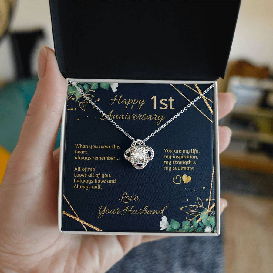 1st Anniversary All Me Loves All You Life Inspiration Soulmate 14K Gold Love Knot Necklace Jewelry Beautiful Gift for Wife Anniversary