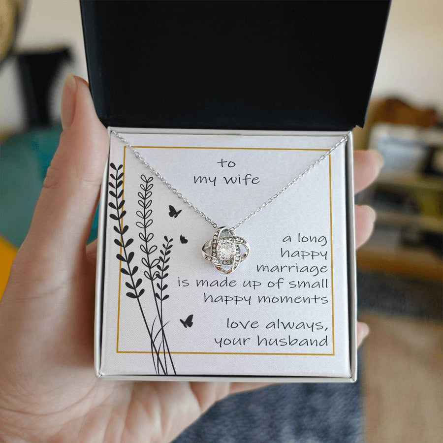 To My Wife Long Happy Marriage Small Moments 14K Gold Love Knot Necklace Jewelry Perfect Gift for Wife Anniversary
