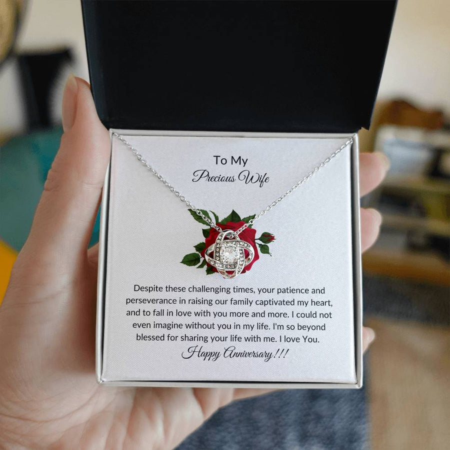 To My Precious Wife Challenging Times Patience Perseverance 14K Gold Love Knot Necklace Jewelry Perfect Gift for Wife Anniversary