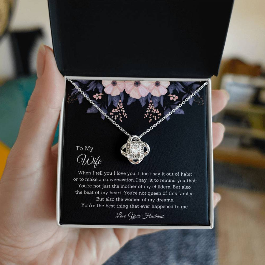 To My Wife Woman of My Dreams 14K Gold Love Knot Necklace Jewelry Beautiful Gift for Wife Anniversary