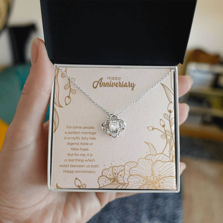 Happy Anniversary Perfect Marriage Real Thing Exists Between Us Both 14K Gold Love Knot Necklace Jewelry Beautiful Gift for Wife Anniversary