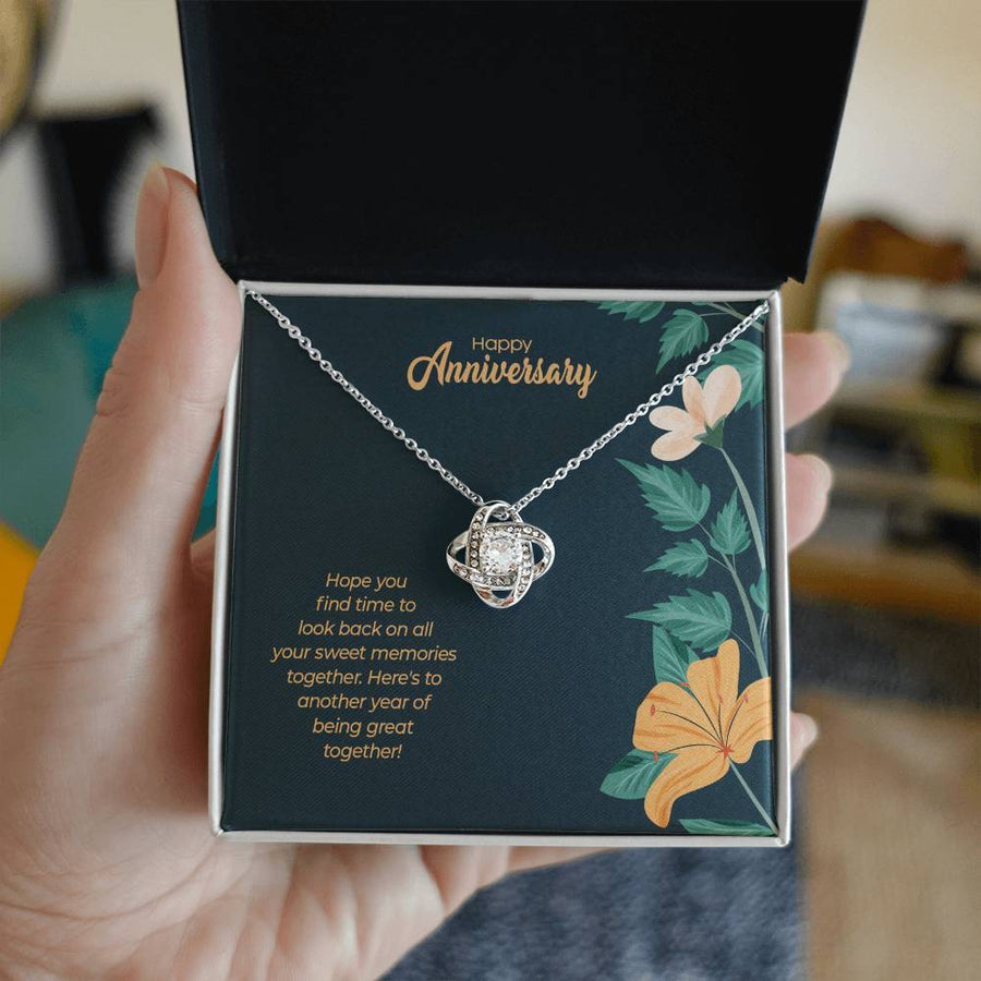 Happy Anniversary Sweet Memories Together Another Year Being Great Together 14K Gold Love Knot Necklace Jewelry Beautiful Gift for Wife Anniversary