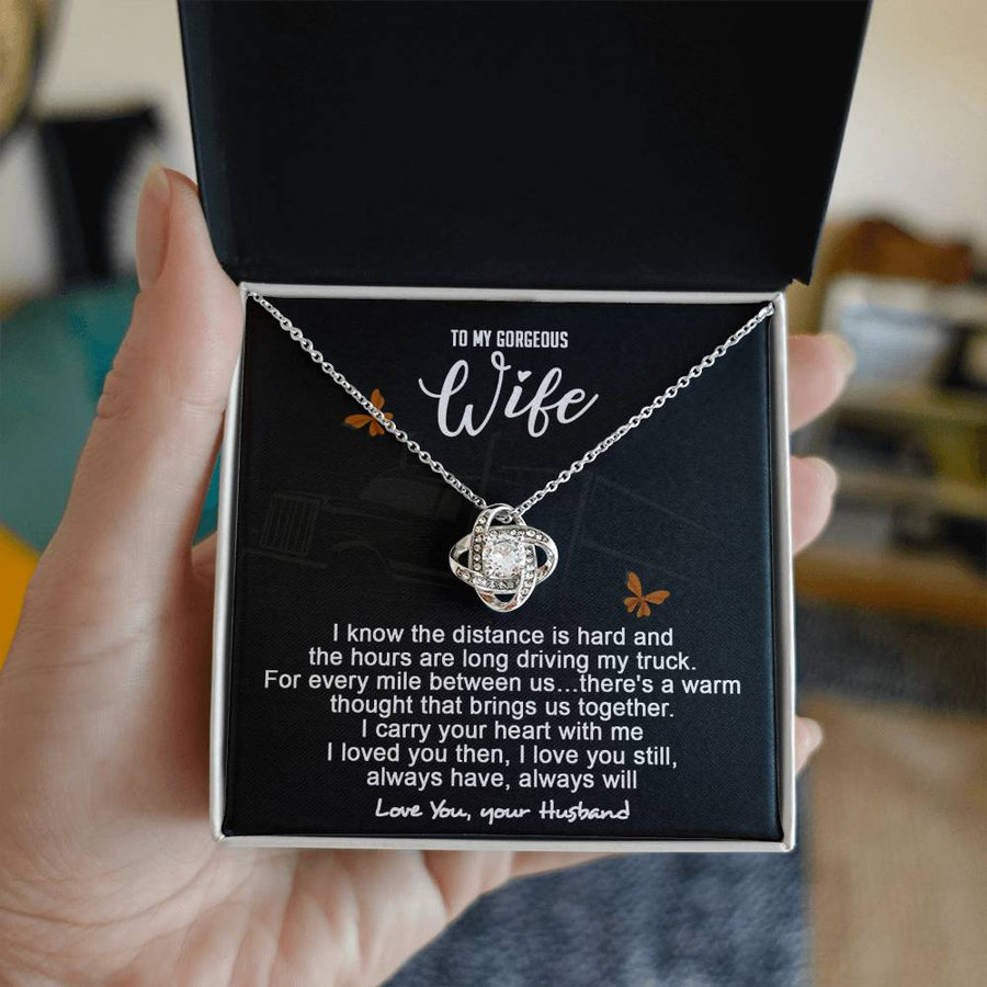 To My Gorgeous Wife Distance Hard Carry Your Heart 14K Gold Love Knot Necklace Jewelry Perfect Gift for Wife Anniversary