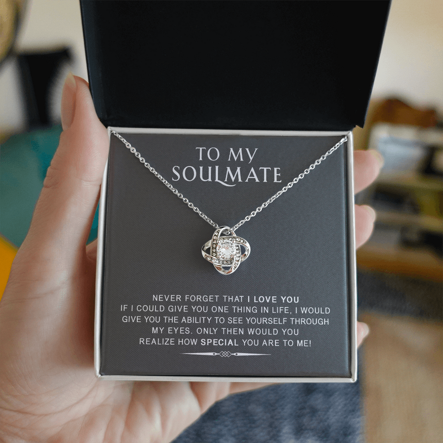 To My Soulmate See Through My Eyes 14K Gold Love Knot Necklace Jewelry Romantic Gift for Partner Anniversary