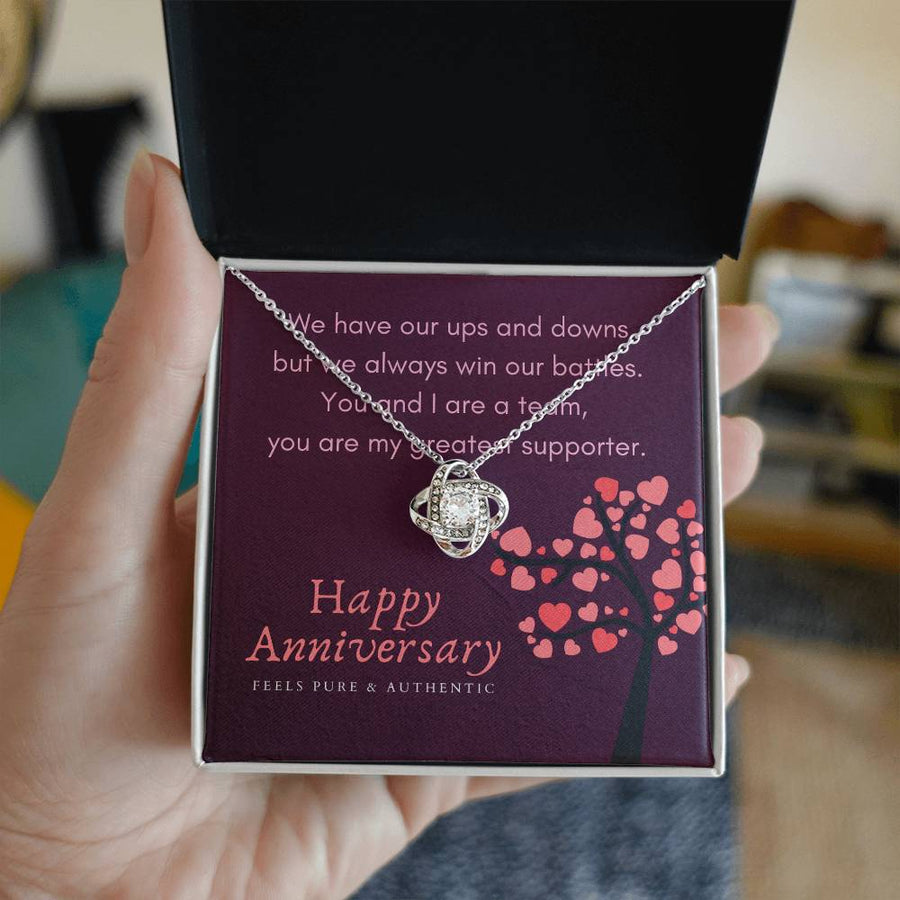 We Have Ups Downs Always Win Battles You Are My Greatest Supporter 14K Gold Love Knot Necklace Jewelry Romantic Gift for Wife Anniversary
