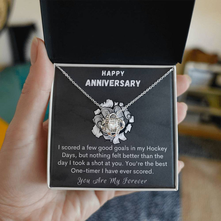Happy Anniversary Hockey Days Took Shot Best One-timer Ever Scored You Are My Forever 14K Gold Love Knot Necklace Jewelry Perfect Gift for Wife Anniversary