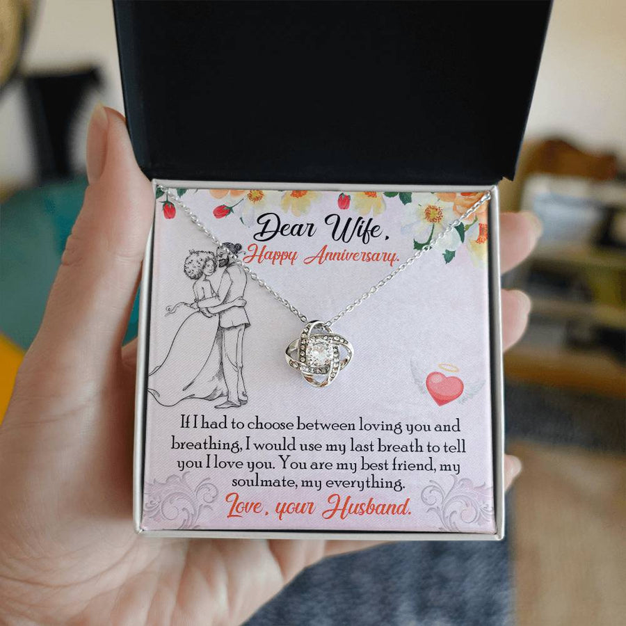 Dear Wife My Best Friend Soulmate Everything 14K Gold Love Knot Necklace Jewelry Beautiful Gift for Wife Anniversary