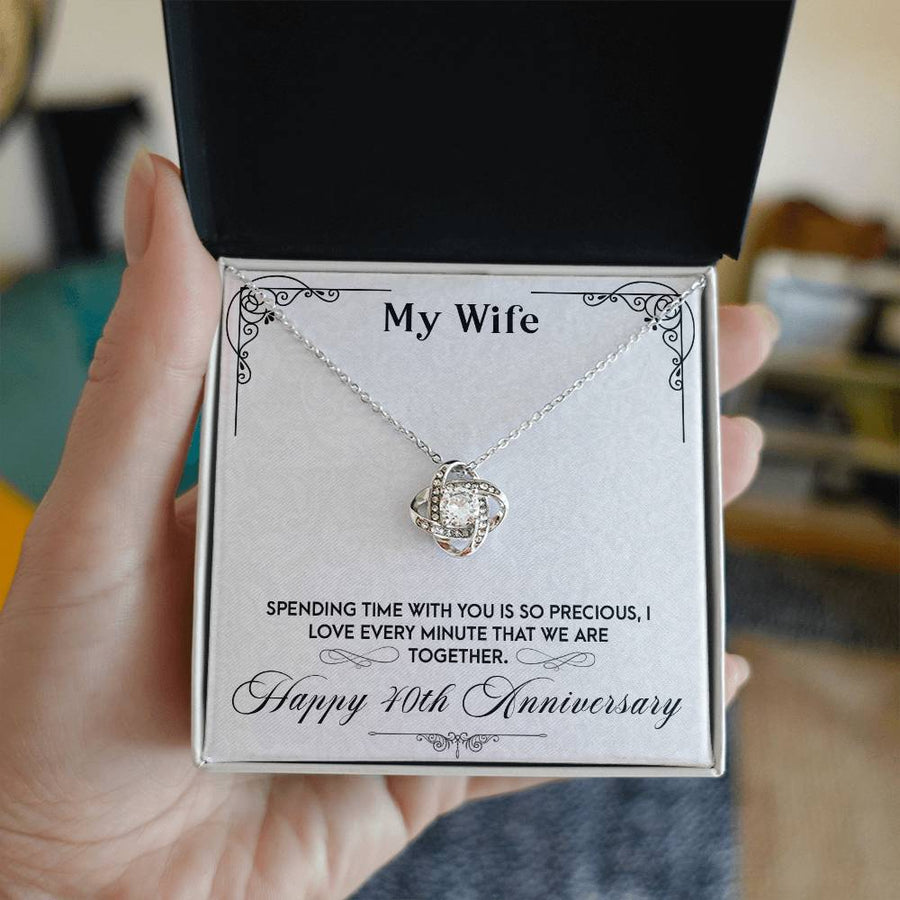 My Wife Happy 40th Anniversary Spending Time Precious Love Every Minute Together 14K Gold Love Knot Necklace Jewelry Beautiful Gift for Wife Anniversary
