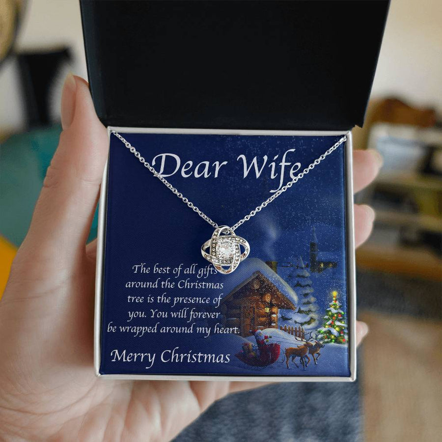 Dear Wife Merry Christmas Best All Gifts Presence You Wrapped Around My Heart 14K Gold Love Knot Necklace Jewelry Beautiful Gift for Wife Christmas