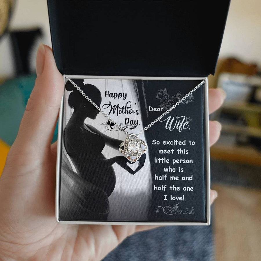 Dear Wife Happy Mother's Day Half Me Half You 14K Gold Love Knot Necklace Jewelry Beautiful Gift for Wife Mother's Day