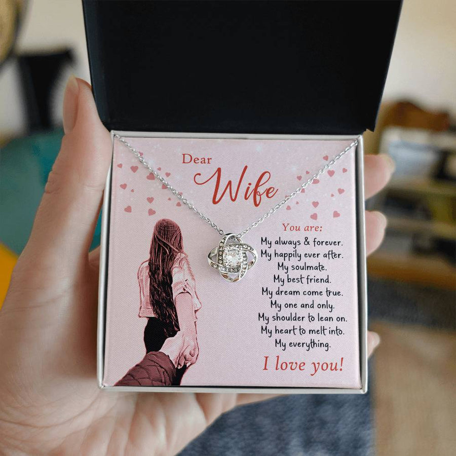 To My Wife You Are My Always Forever Soulmate 14K Gold Love Knot Necklace Jewelry Beautiful Gift for Wife Anniversary