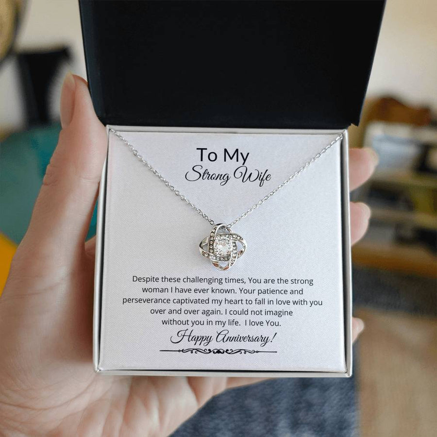 To My Strong Wife Challenging Times Patience Perseverance 14K Gold Love Knot Necklace Jewelry Beautiful Gift for Wife Anniversary