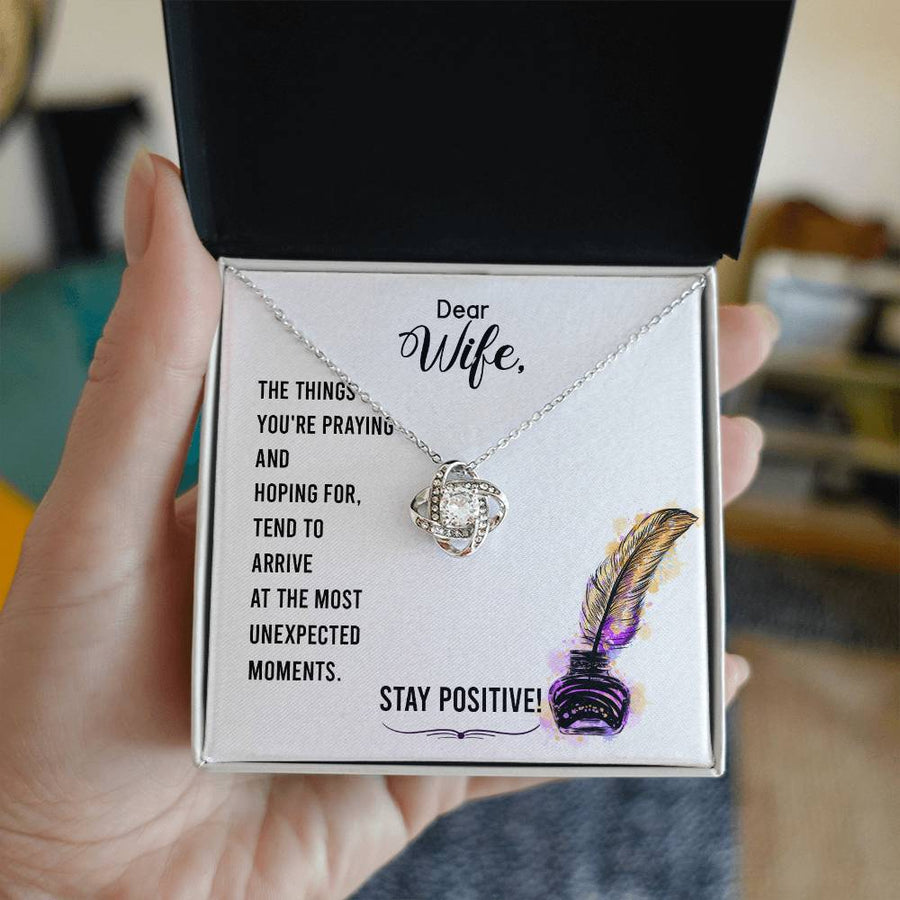 To My Dear Wife Praying Hoping Stay Positive 14K Gold Love Knot Necklace Jewelry Beautiful Gift for Wife Anniversary
