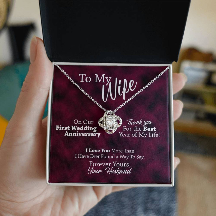 To My Wife First Wedding Anniversary Best Year Life 14K Gold Love Knot Necklace Jewelry Perfect Gift for Wife Anniversary