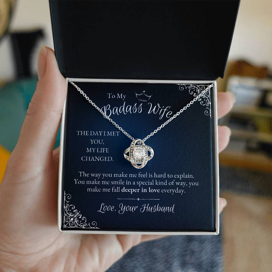 To My Badass Wife Day I Met You Life Changed 14K Gold Love Knot Necklace Jewelry Perfect Gift for Wife Anniversary
