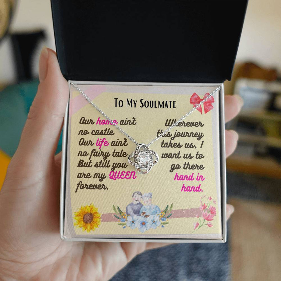 To My Soulmate Home Castle Life Fairy Tale Queen 14K Gold Love Knot Necklace Jewelry Beautiful Gift for Wife Anniversary