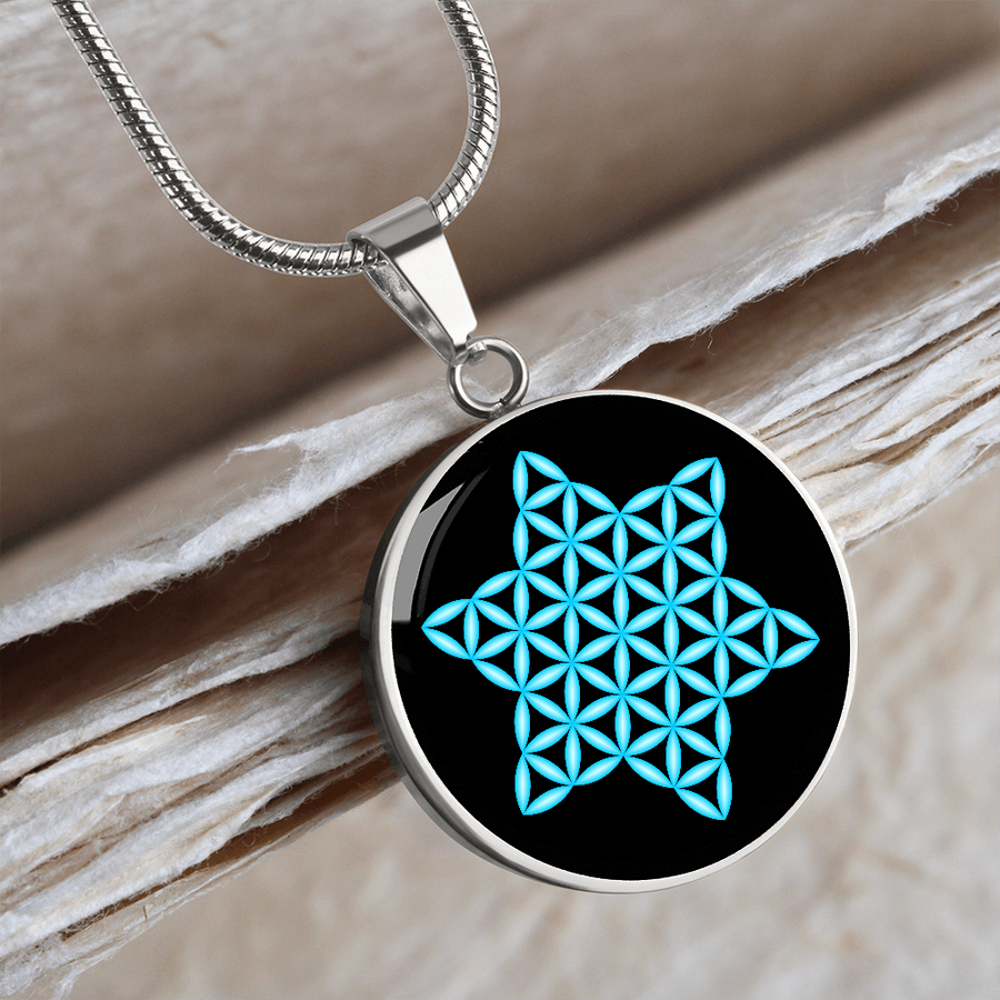 Luxury Circle Necklace with The 'Star of Life', 3D-Neon Blue/Black.