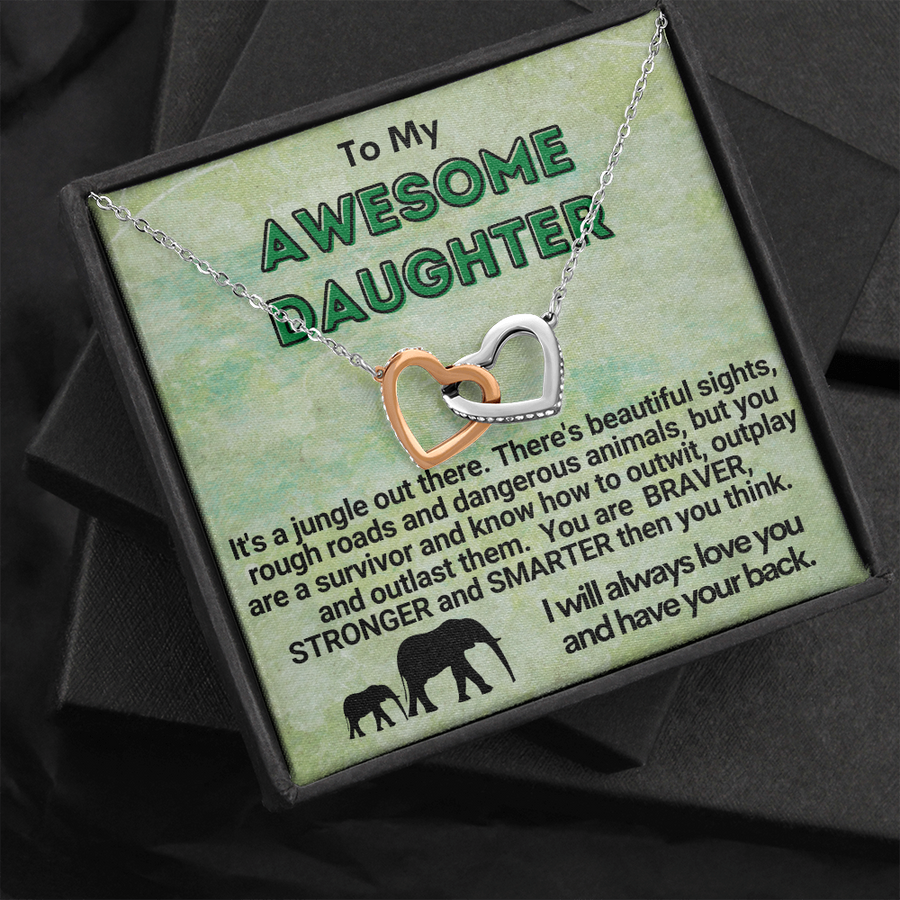 Awesome Daughter Linked Hearts Necklace Gift from Mom or Dad