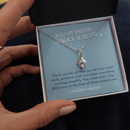 School Secretary Ribbon Drop Necklace | Dusty Blue