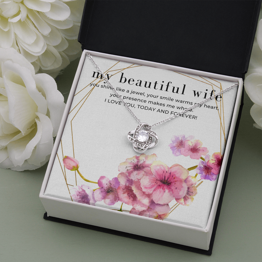 Shine Like a Jewel To My Beautiful Wife Brilliant Love Knot Pendant Necklace