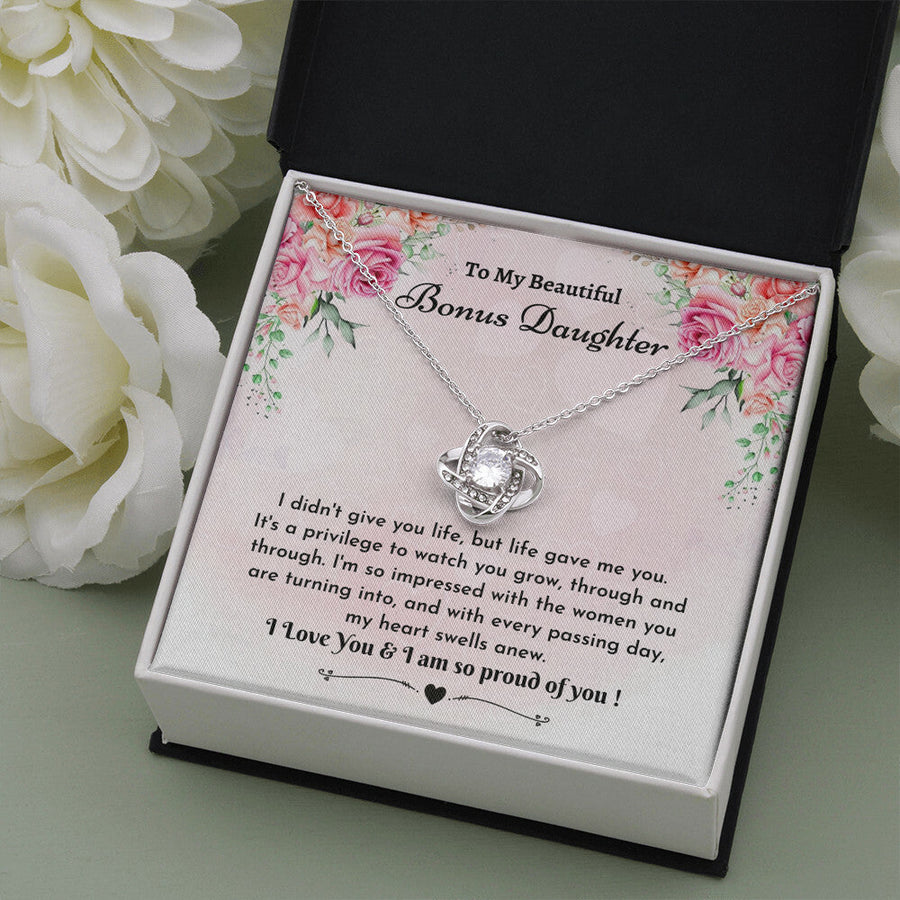 Bonus Daughter Necklace - Love Knot with Card, Step Daughter Gift, Adoptive Daughter Gift Necklace, Bonus Daughter Jewelry Gifts