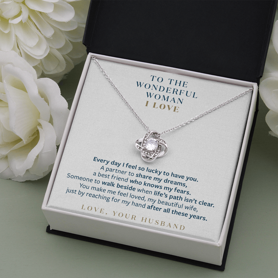Wonderful Woman I Love - You Still Reach for My Hand - Gift for Wife Message Card Necklace