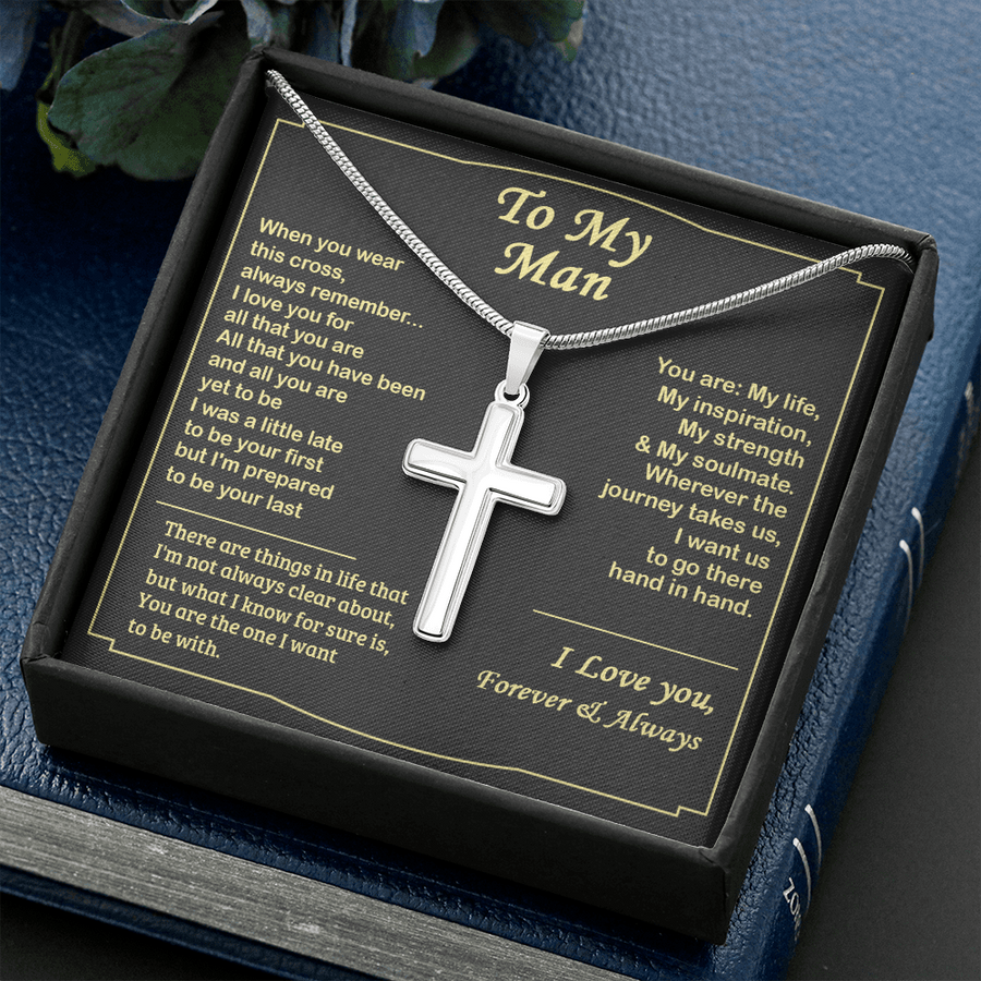 To My Man Necklace, Gift For Boyfriend From Girlfriend, Cross Necklace For Men, Christmas Gift