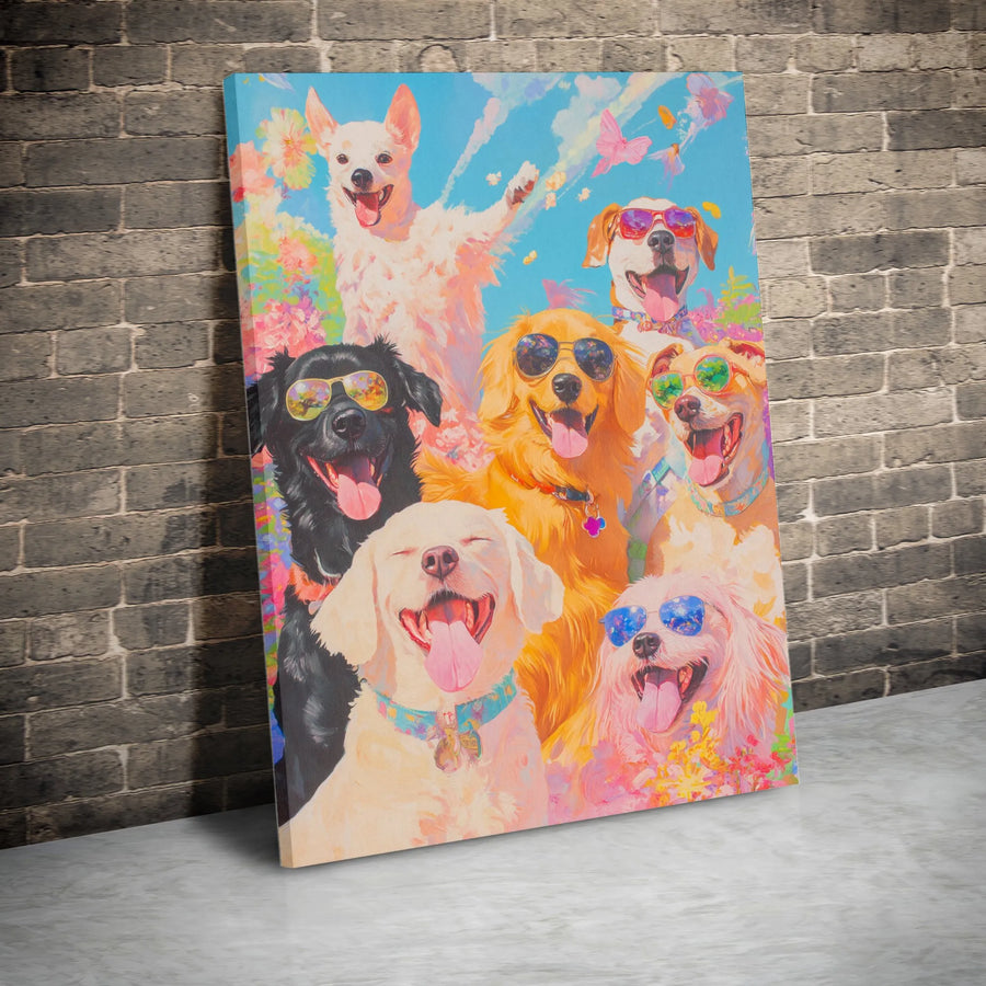 Colorful Dog Wall Art | Vibrant Watercolor Pet Portrait with Sunglasses | Premium 1.25-Inch Gallery Canvas | Fun Gift for Dog Lovers
