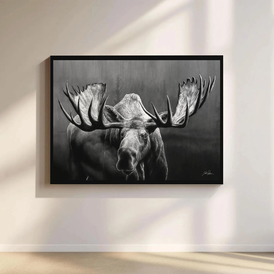 Bull Moose Canvas Wall Art | Monochrome Wildlife Sketch Print | 1.25" Premium Gallery Wrap | Rustic Lodge Decor & Nature Lover Gift