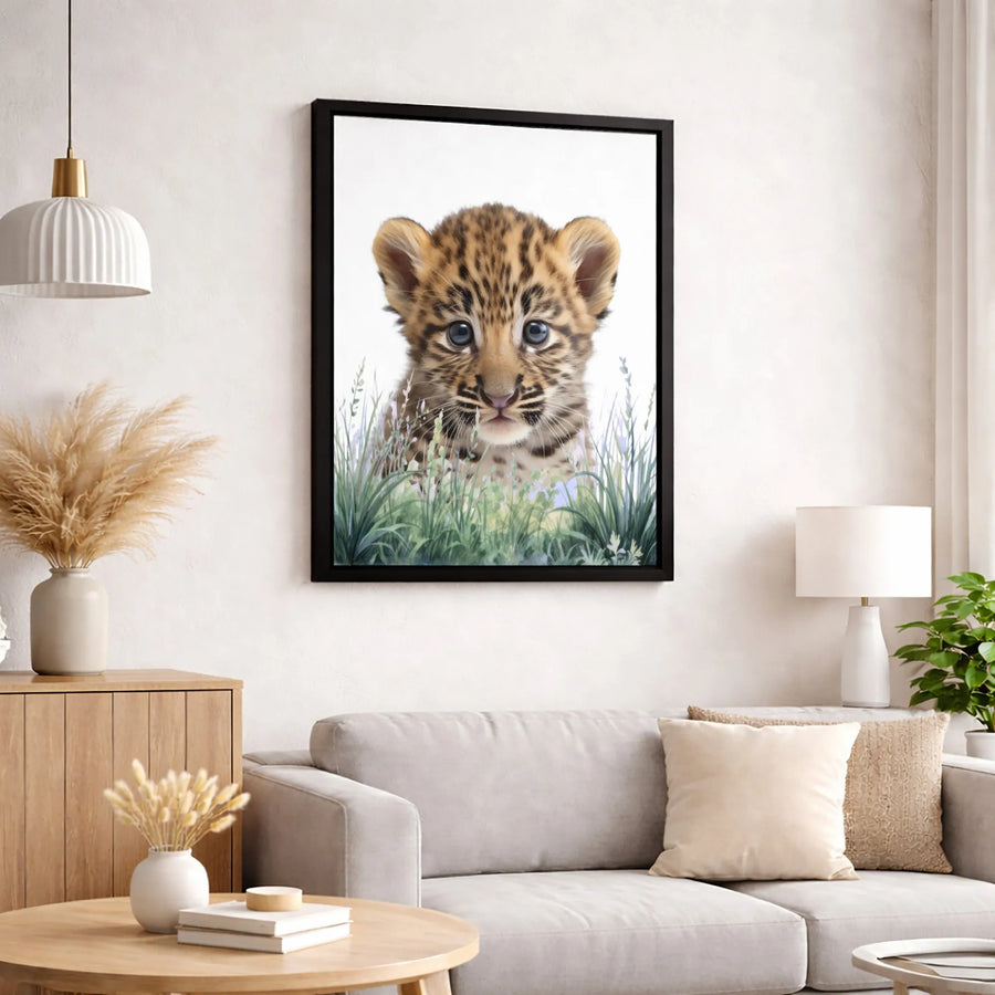 Baby Leopard Canvas Art | Cute Animal Watercolor Portrait | Premium Gallery-Wrapped Print | Nursery Decor & Safari Themed Gift