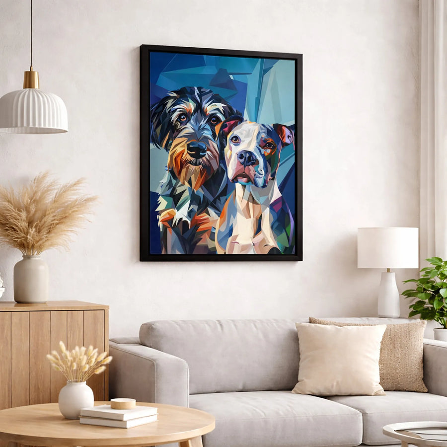 Dog Portrait Wall Art | Abstract Geometric Terrier And Pitbull Canvas | Gallery-Quality 1.25 Inch Profile | Premium Pet Lover Gift
