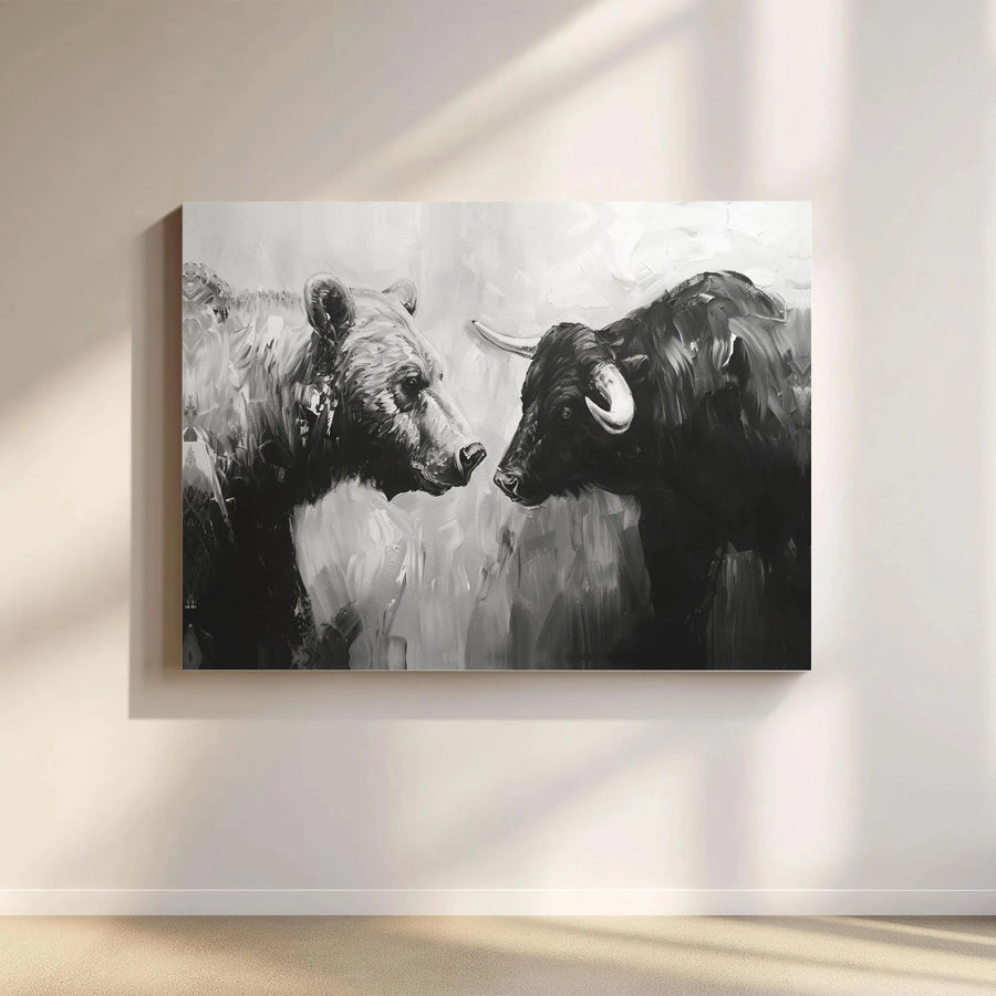 Bull And Bear Canvas Wall Art | Stock Market Investment Office Decor | Gallery Wrapped Premium Print | Financial Advisor Gift
