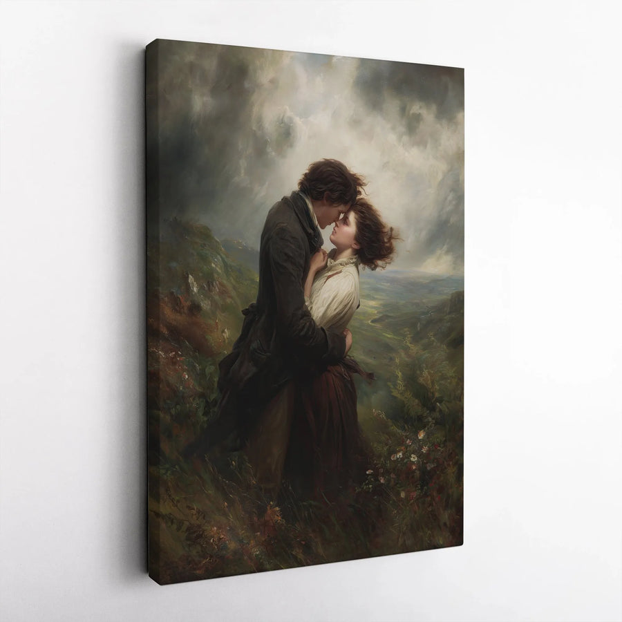 Romantic Couple Embrace Canvas Art | Victorian Era Inspired Oil Painting Style | 1.25 Inch Gallery Wrap Premium Canvas | Anniversary Gift For Lovers