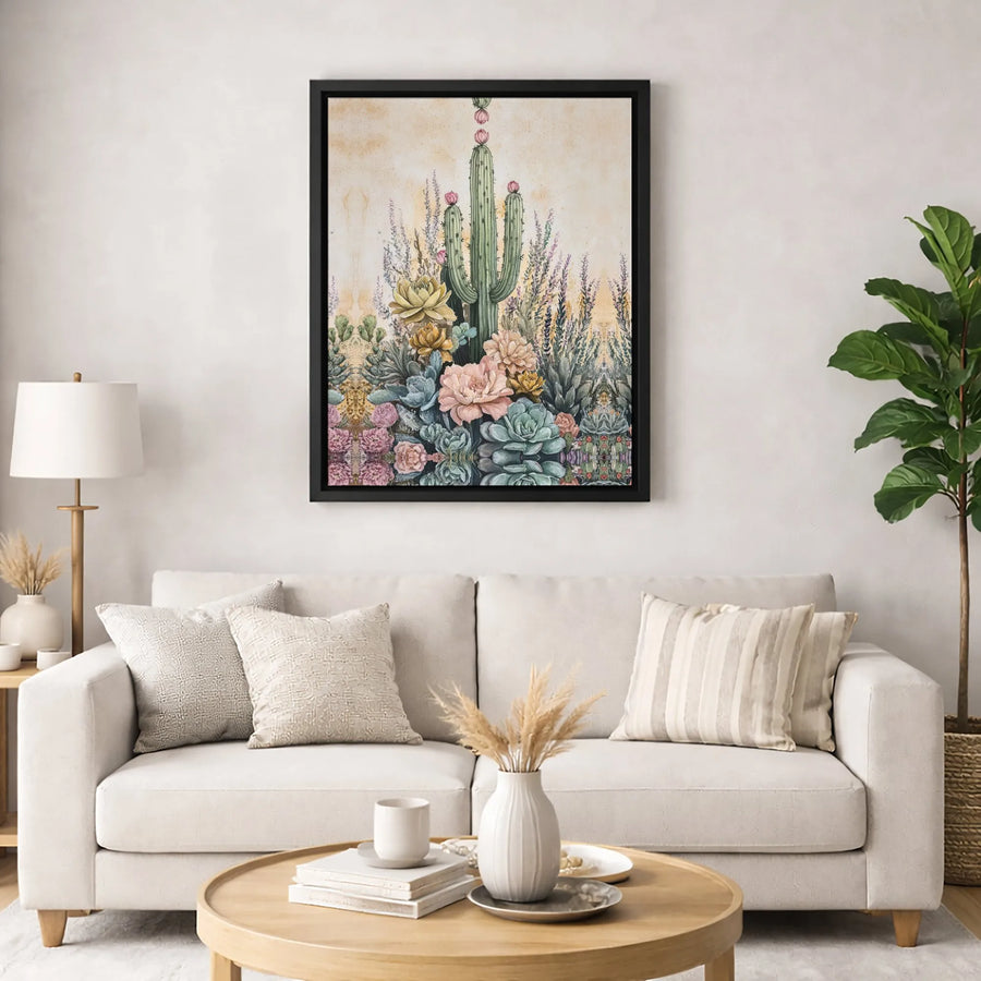 Watercolor Cactus Canvas Wall Art | Botanical Succulent Desert Garden Print | Premium 1.25-inch Thick Gallery Wrap | Modern Home Office Decor